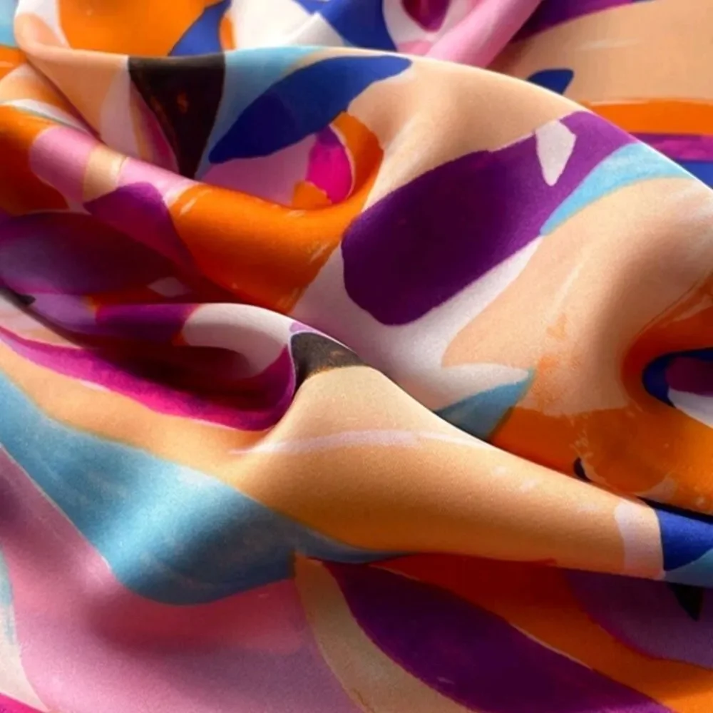 Floral Purple Orange Multicolor Satin Scarf